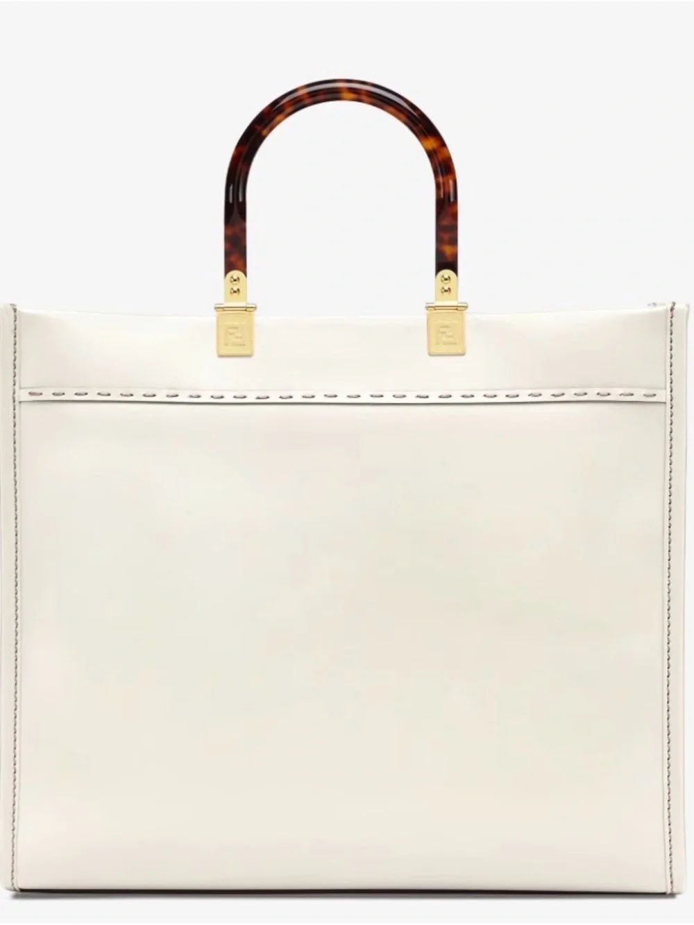 NWT Fendi Sunshine Roma Shopper Leather Tote w Tortoiseshell Handles Gold White - Picture 6 of 7
